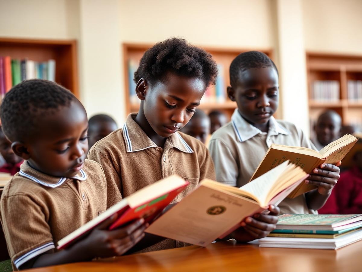 Students reading in the K&B Schools library
